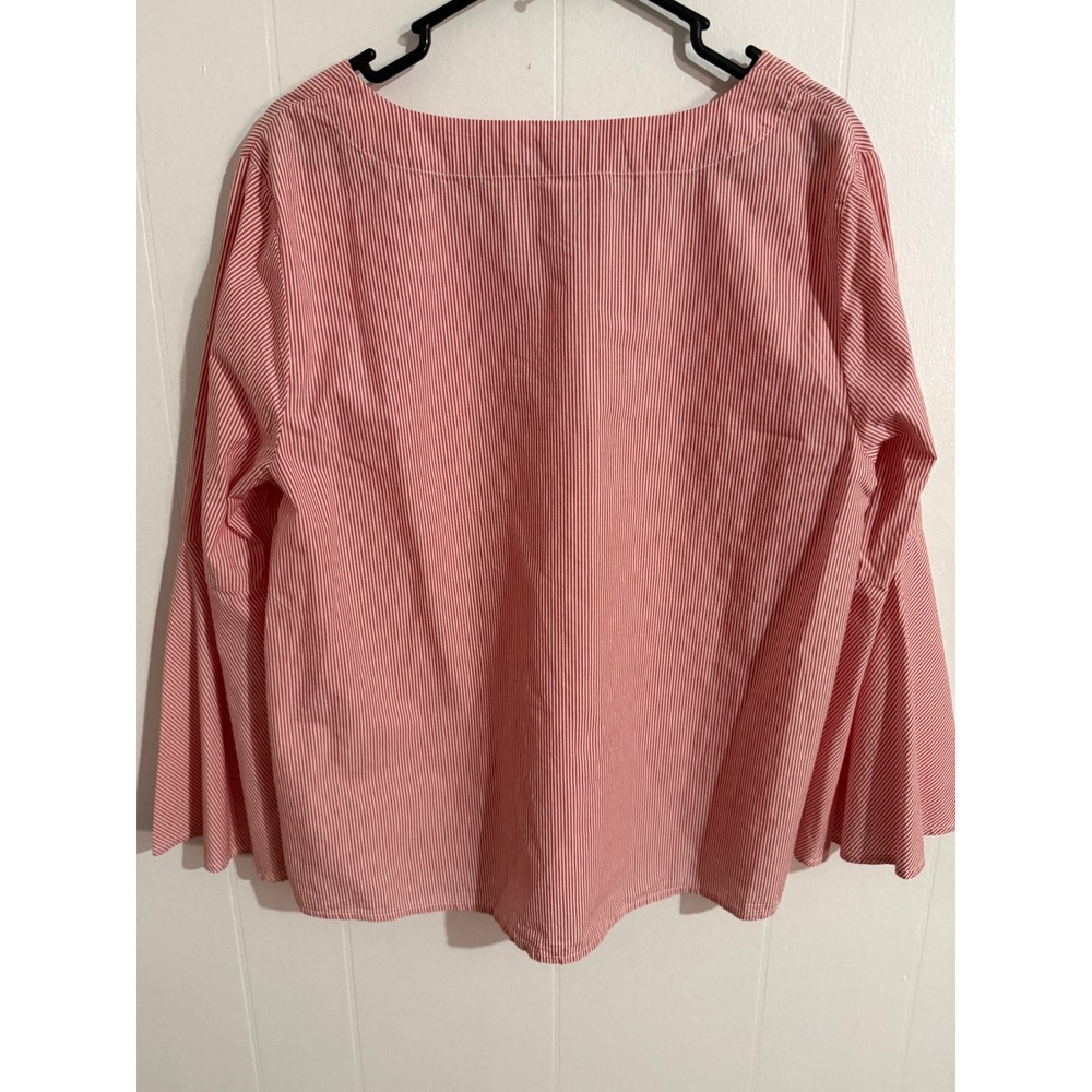 Tommy Hilfiger Red Pinstripe XL Red White NEW Bell Sleeve V-Neck Cotton Nautical - Picture 2 of 7